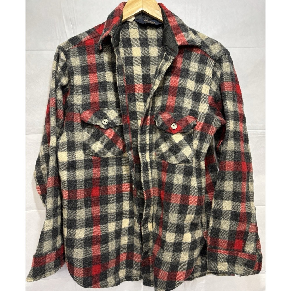 Woolrich Wool Hunting Shirt Buffalo Plaid Mackinaw Modern Men's Small Vintage